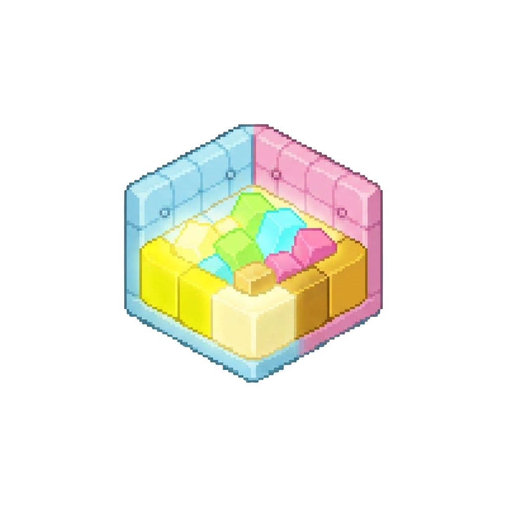 A Surreal Glowing Foam Pit Surrounded by Pastel Padded Walls