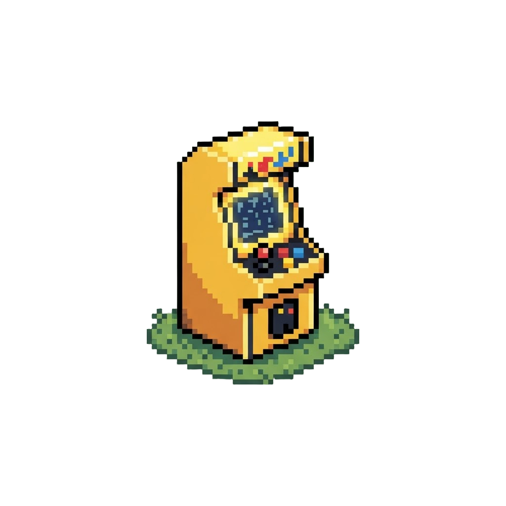 A Glowing Yellow Arcade Cabinet in the Grass