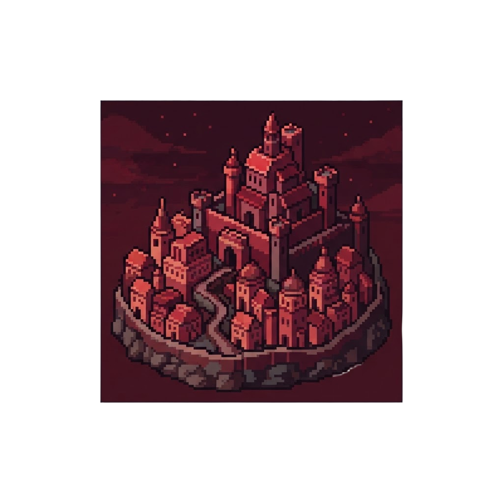 A Quiet Crimson Metropolis Under a Dark Crimson Sky