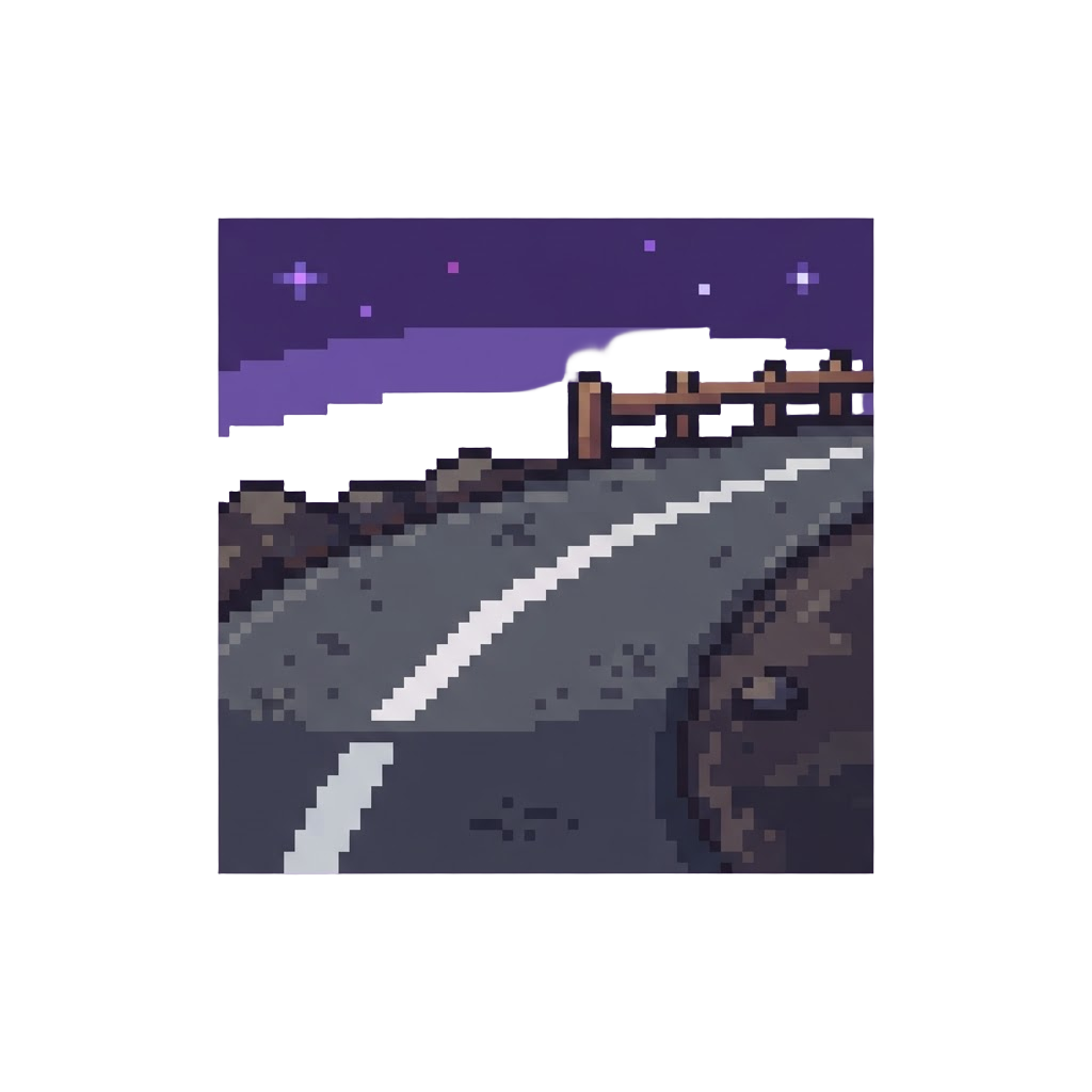 A Surreal Endless Asphalt Road Under a Purple Sky