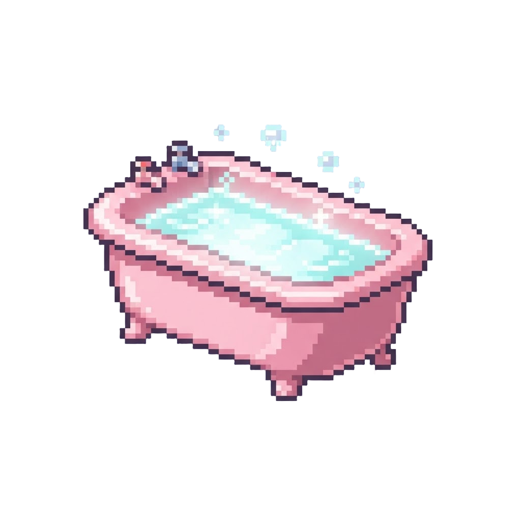 A Pastel Pink Bathtub Filled with Glowing Water