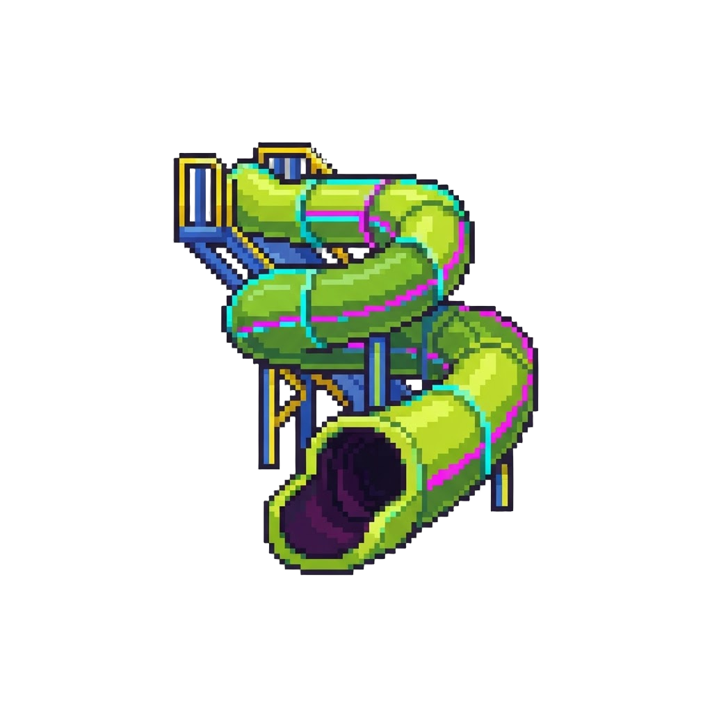 A Giant Neon-lit Indoor Plastic Slide Leading Into Darkness