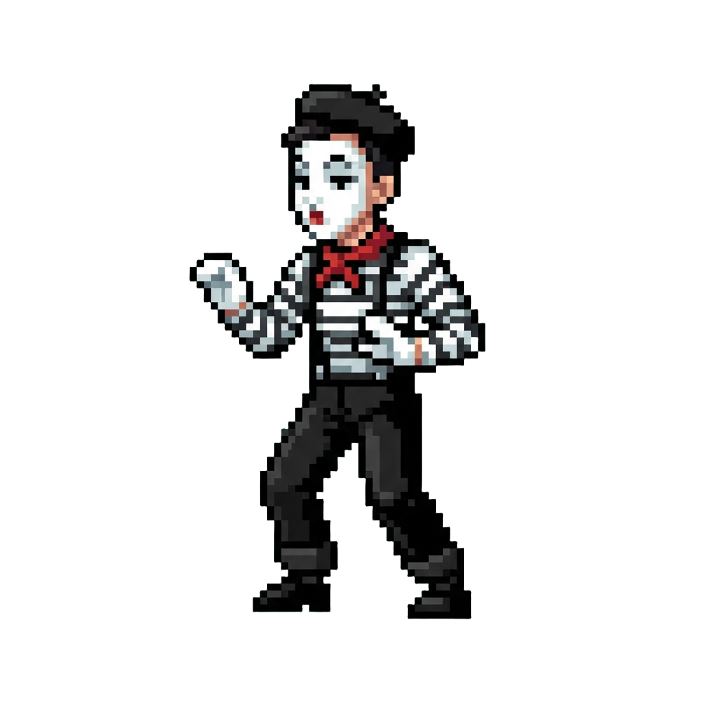 A Large Mime in Classic Striped Shirt and Face Paint
