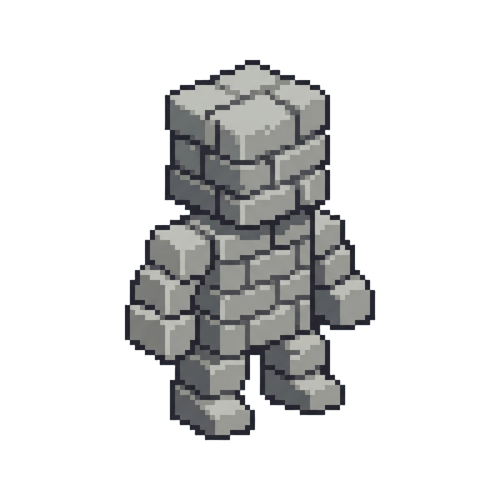 A Figure Composed Entirely of Plain, Unpainted Grey Bricks