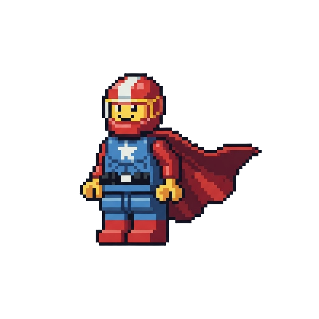 A Brave Lego Superhero with a Flowing Cloth Cape