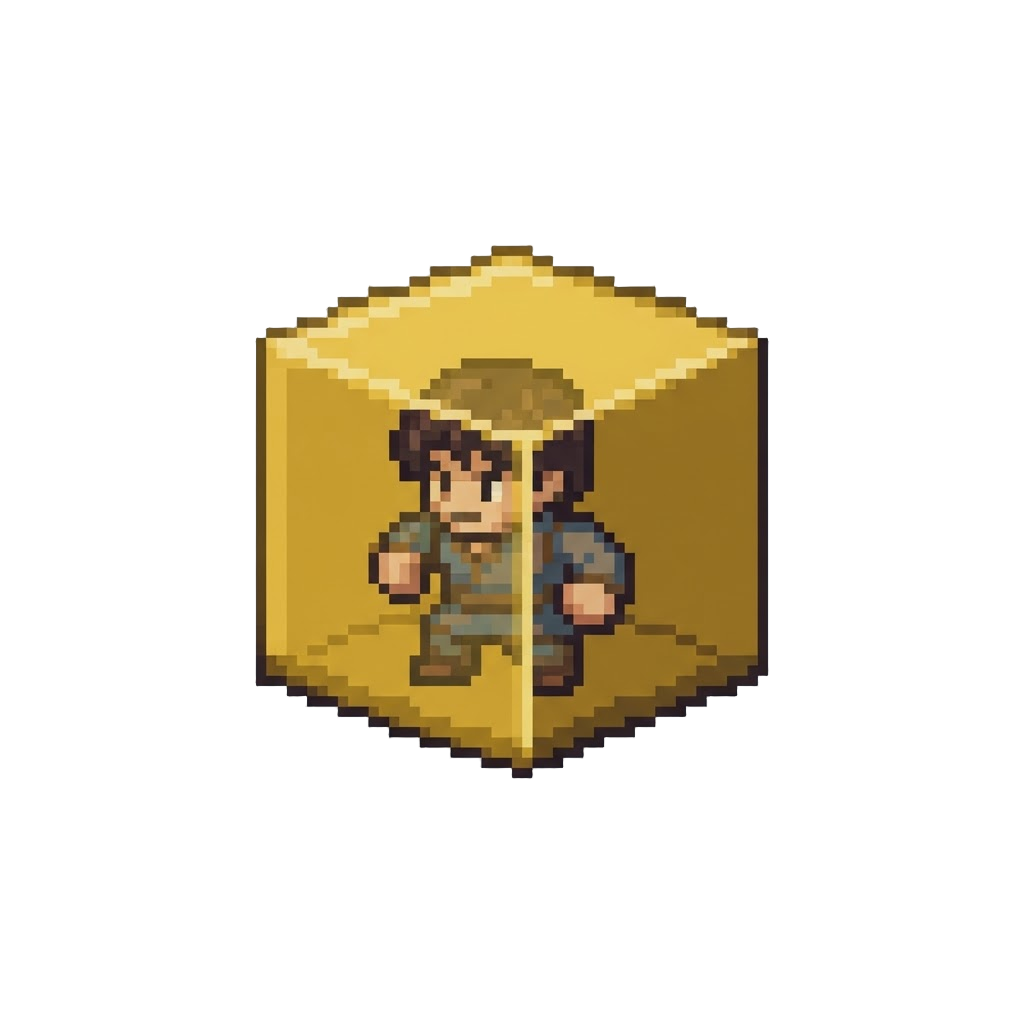 A Figure Stuck Inside a Single Solid Giant Yellow Brick