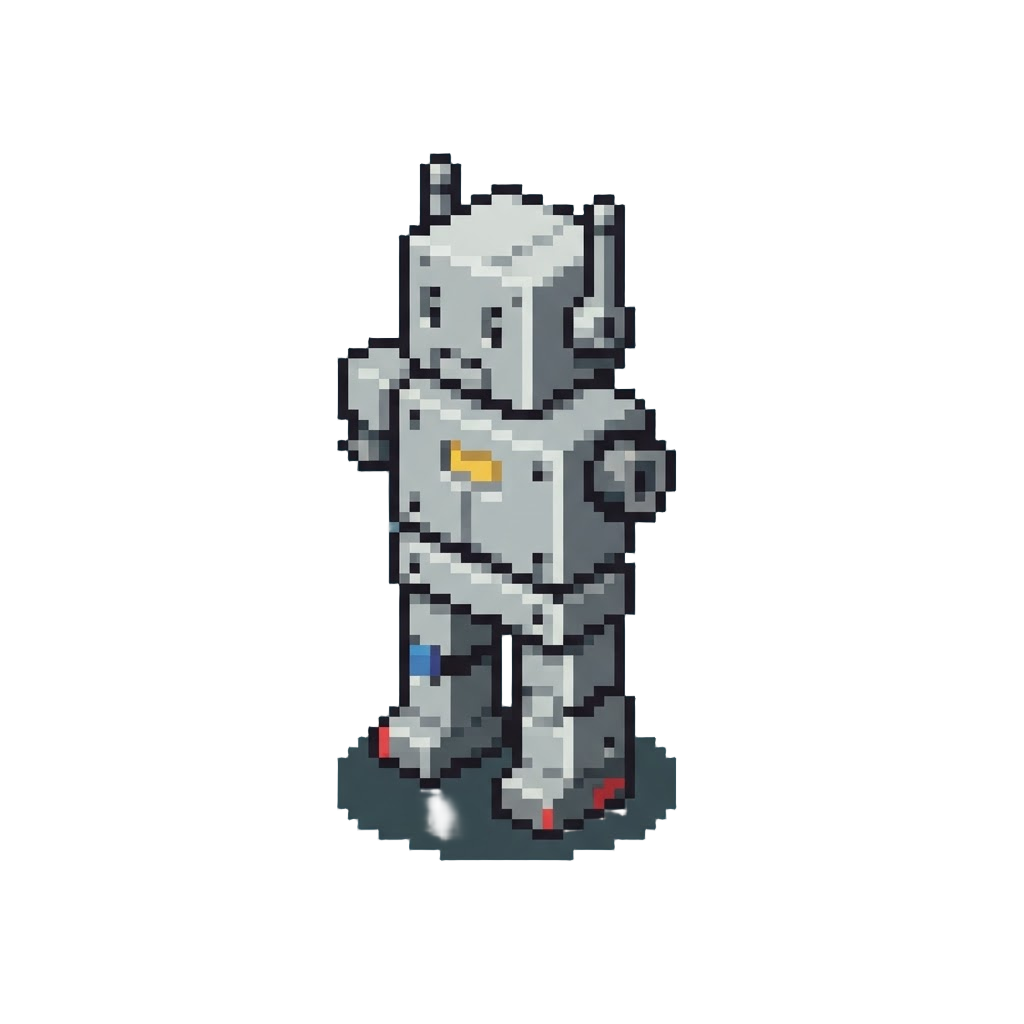 A Blocky Half-assembled Prototype Figure with Missing Arm Pieces