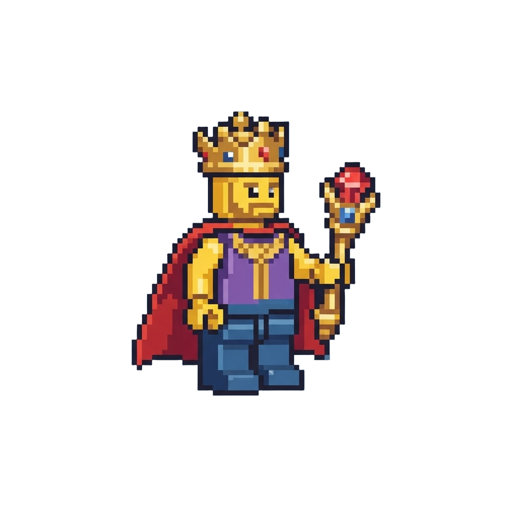 A Regal Lego King with a Crown and Jeweled Sceptre