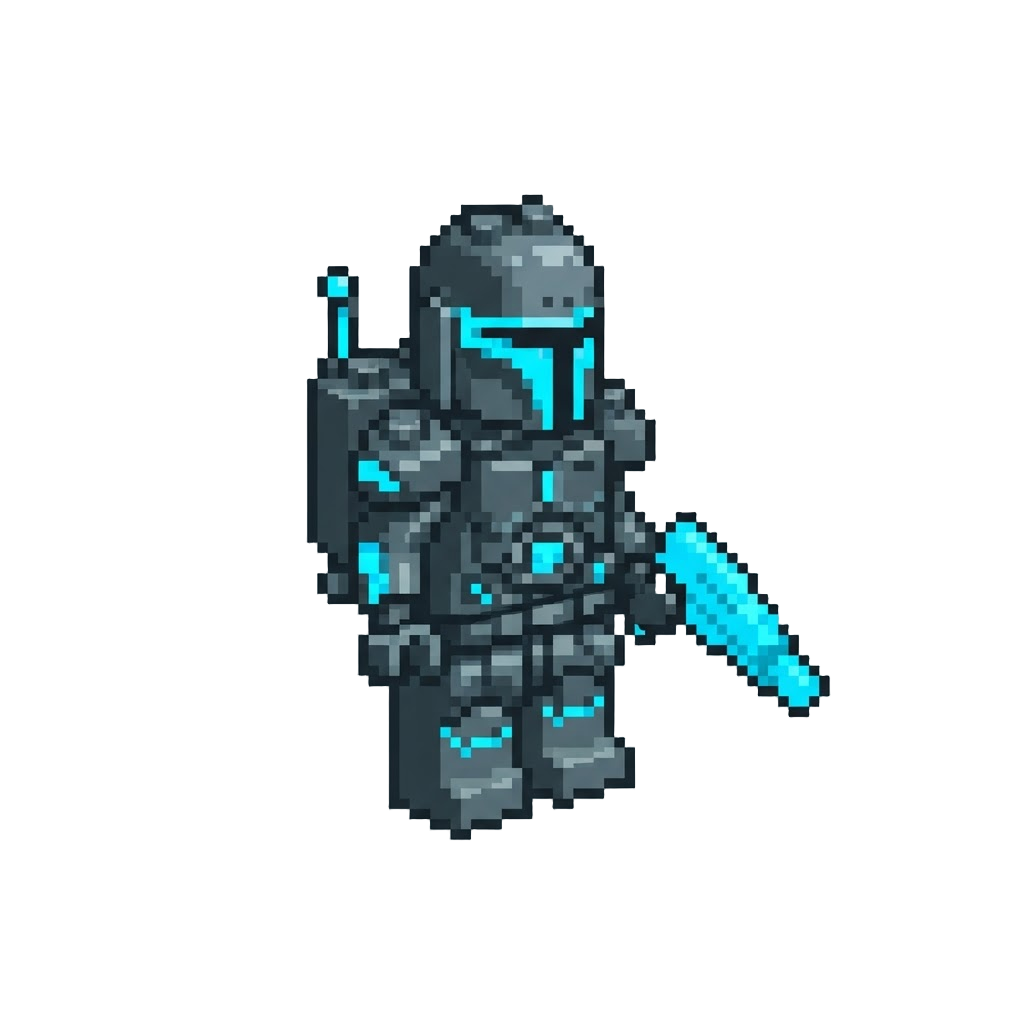 A Futuristic Lego Cyber-warrior with Neon Glowing Armor