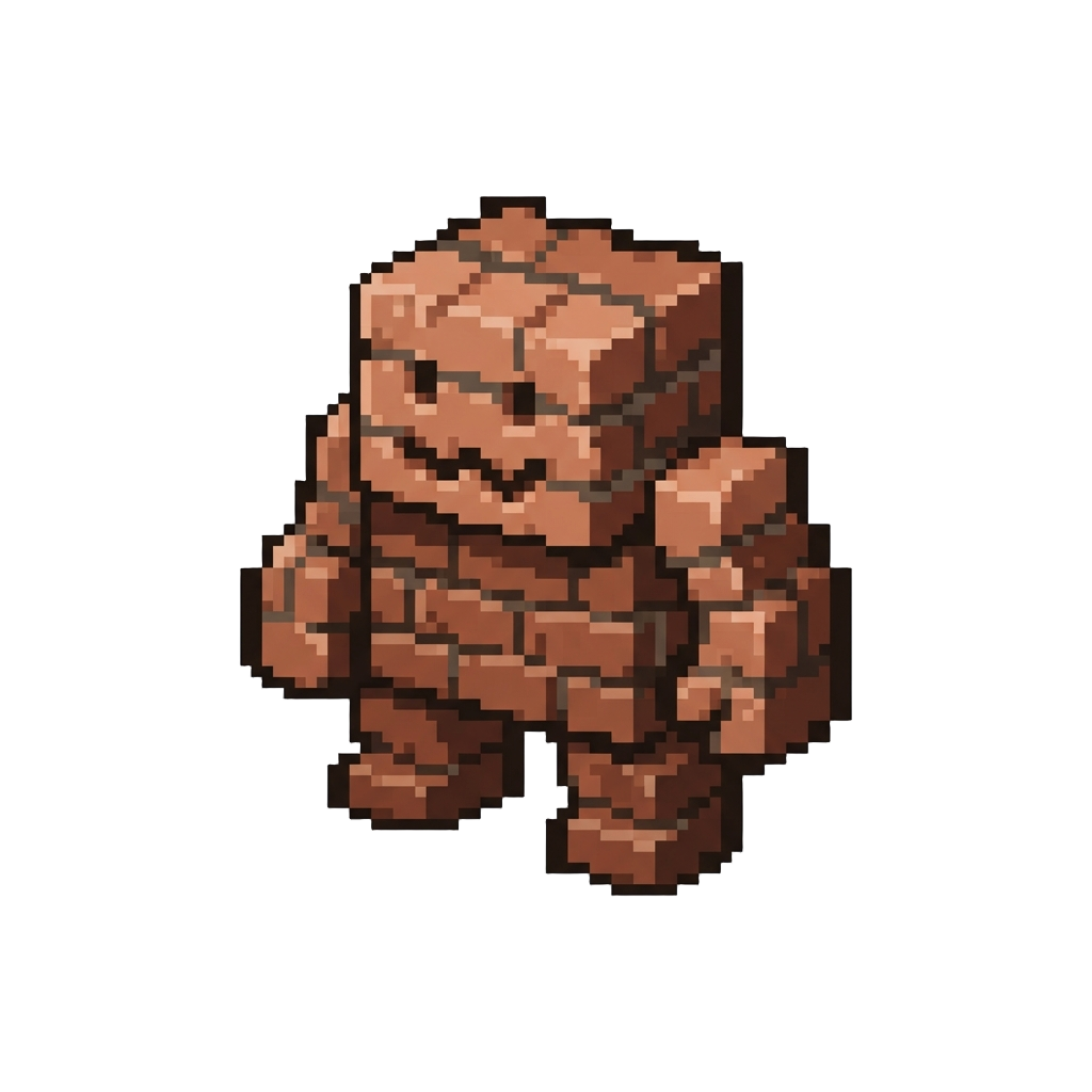 A Pixelated, Low-resolution Brick Figure with Jagged Edges