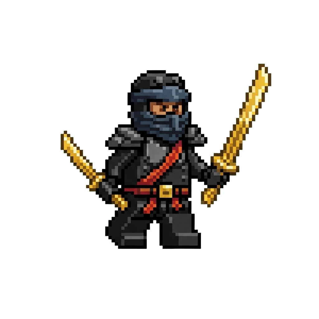 A Heroic Lego Ninja with Dual Golden Katanas