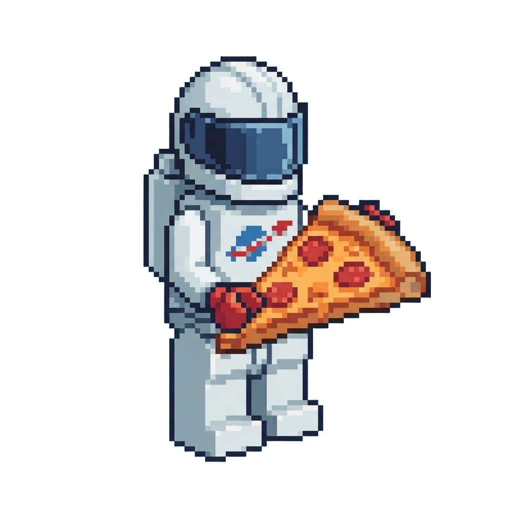 A Lego Astronaut Holding a Giant Slice of Pizza