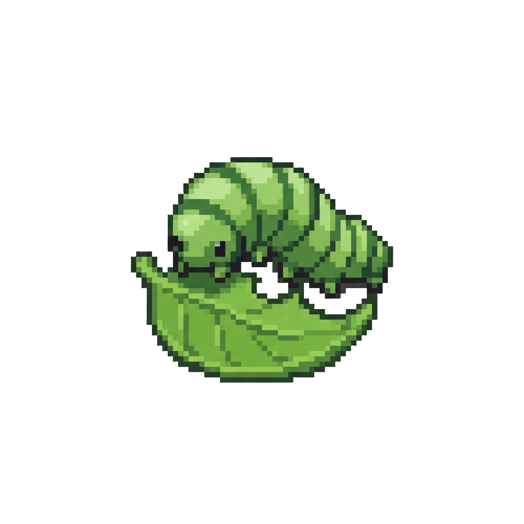A Lazy Green Caterpillar Chewing a Single Leaf