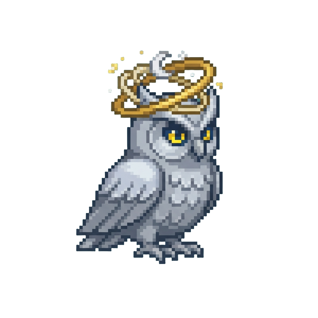 A Shiny Silver Owl Crowned with Celestial Rings