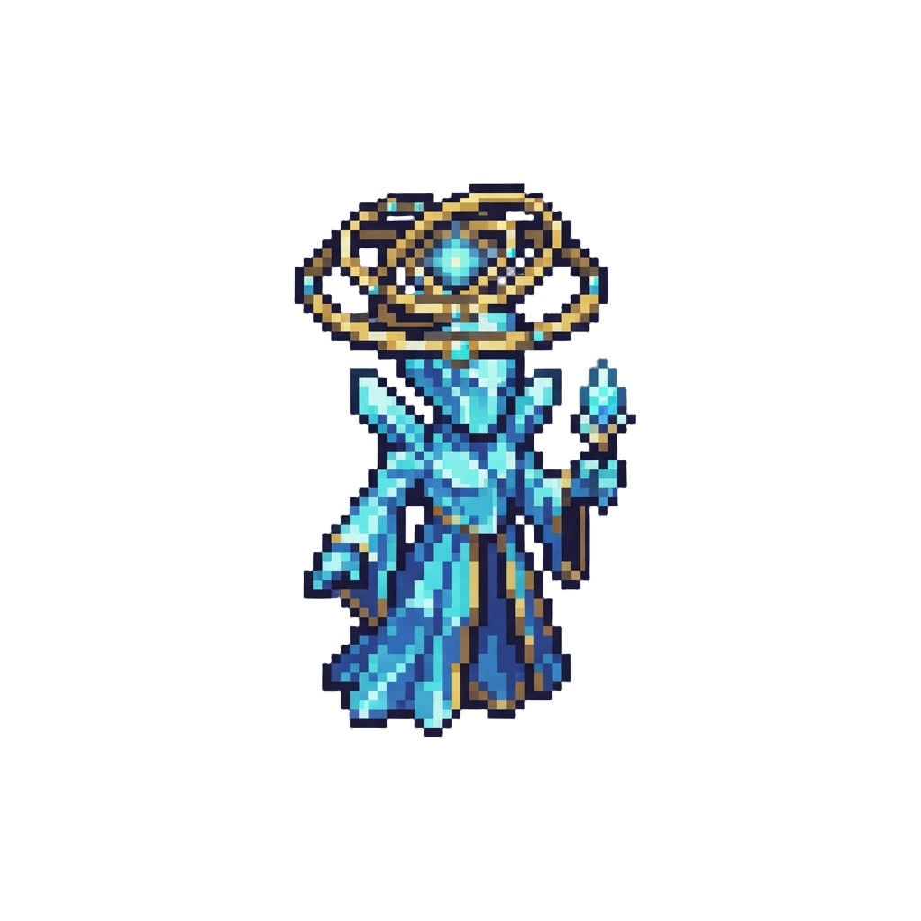 A Divine Crystal Deity Crowned with Floating Orbital Rings
