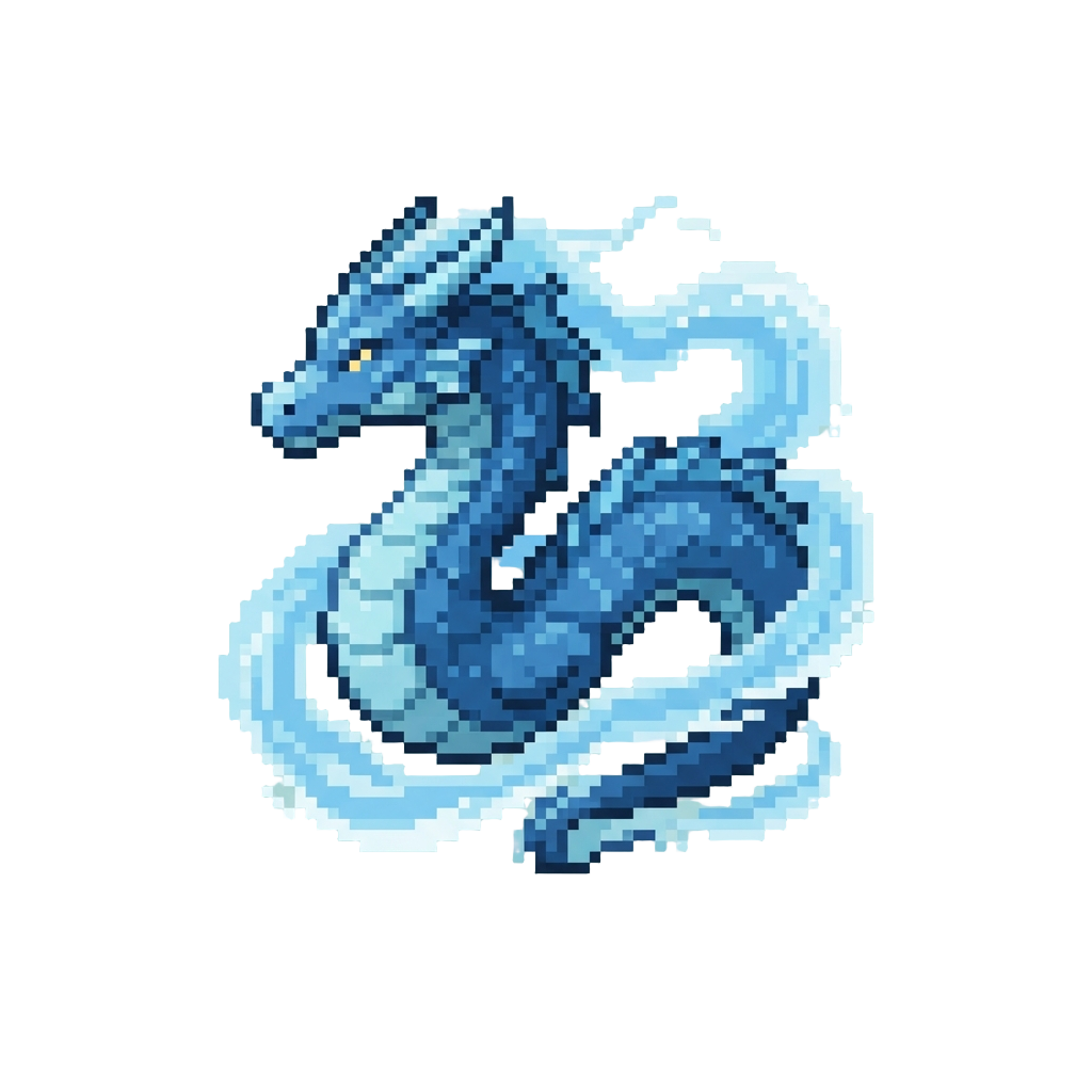A Giant Sapphire Sea Dragon with Flowing Water Aura