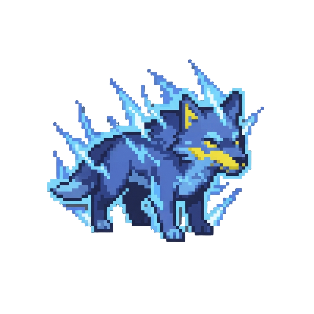 An Ultra-giga Electric Wolf Enveloped in Blue Lightning Spikes