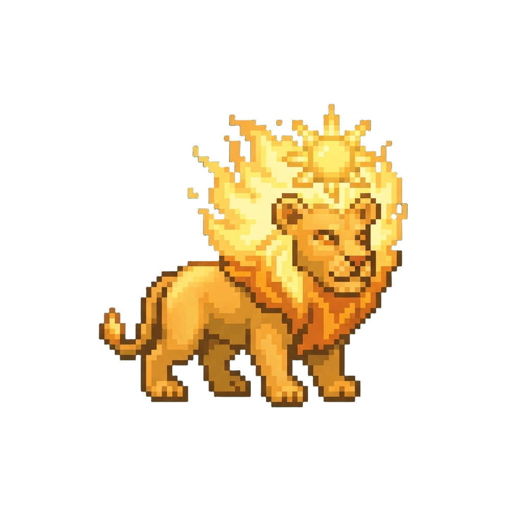 A Radiant Sun-coronated Lion Glowing with Golden Fire