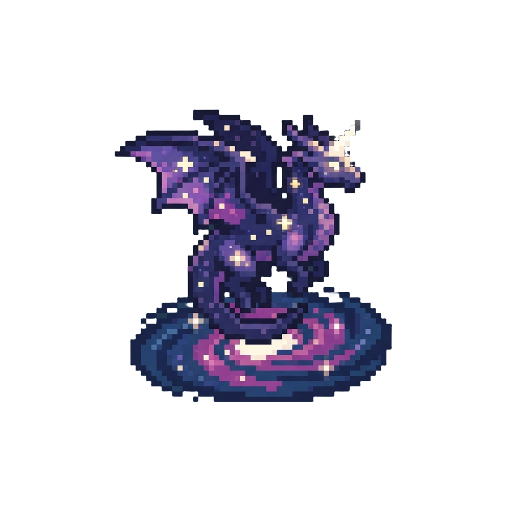 A Glowing Cosmic Star-dragon Floating Over a Galaxy Vortex
