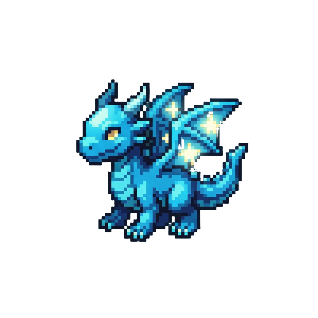 A Neon Blue Mini Dragon with Glowing Star Wings