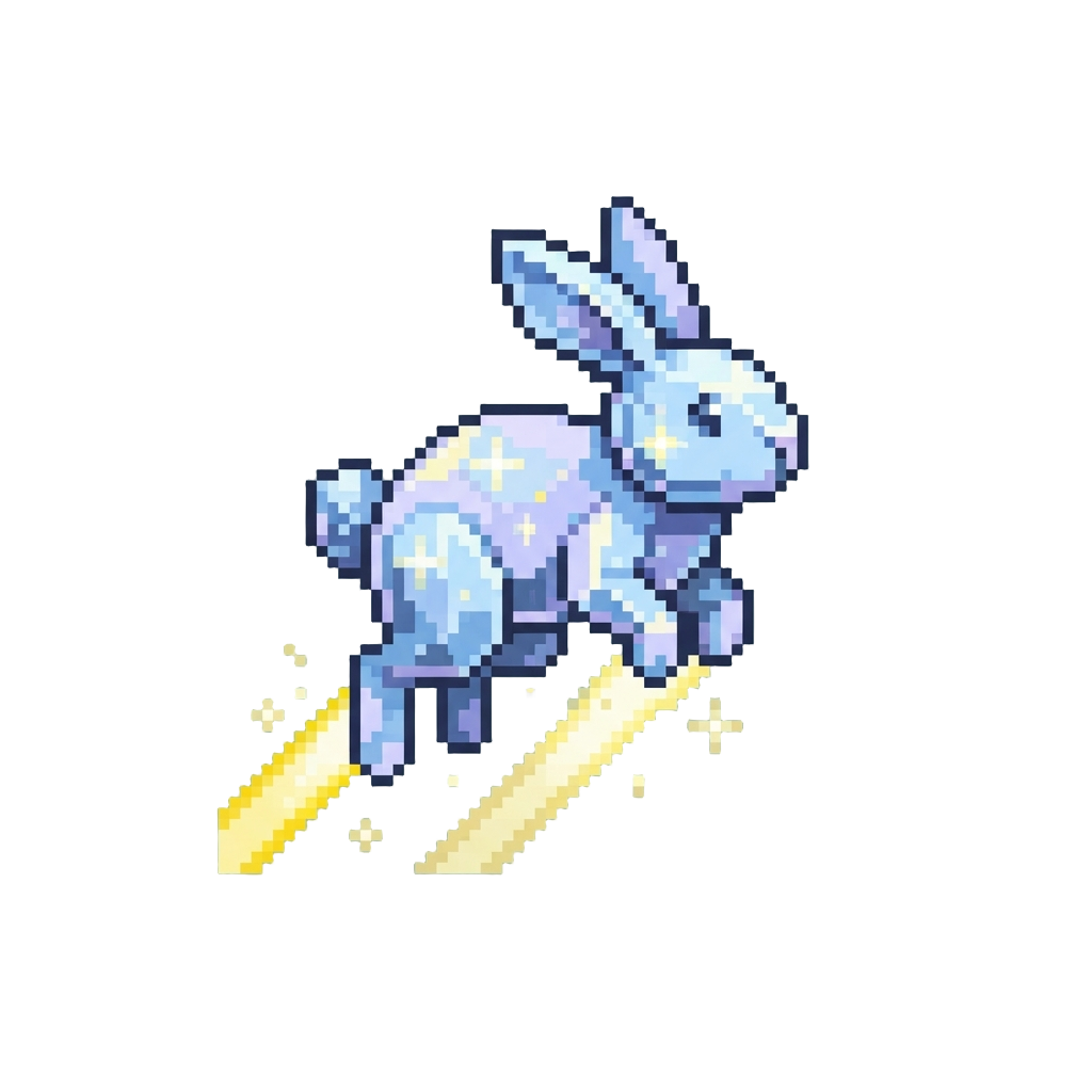 A Sparkling Crystal Bunny Hopping on Light Beams