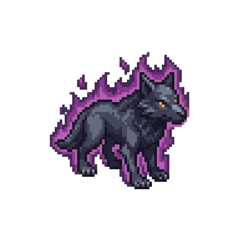 A Dark Shadow Wolf Enveloped in Purple Flames