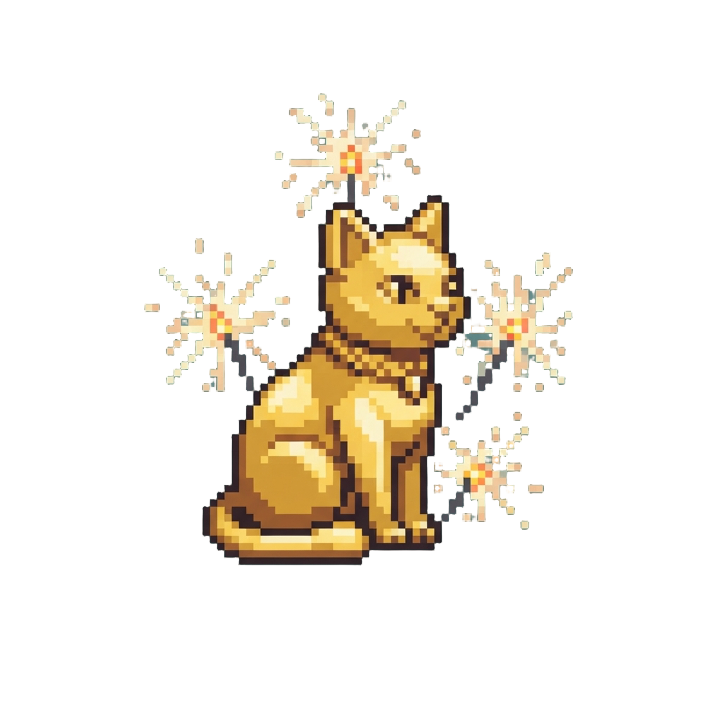 A Brilliant Golden Cat Surrounded by Hovering Sparklers