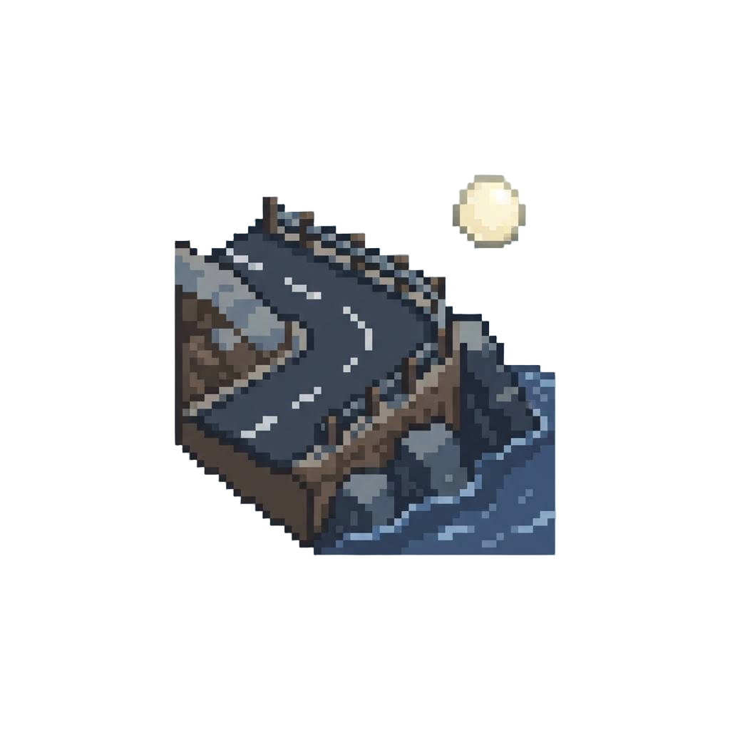 A Peaceful Coastal Highway Under Moonlight