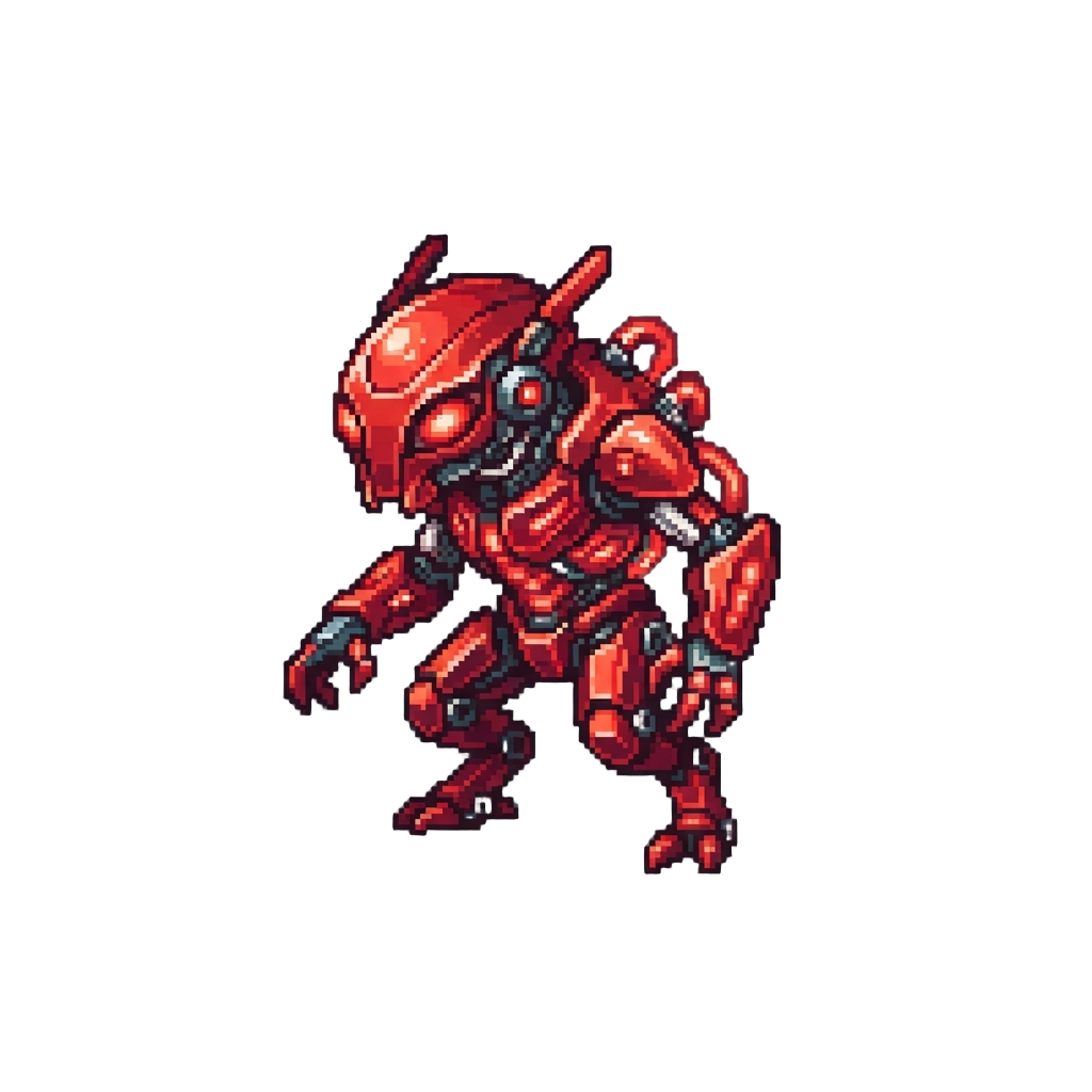 Glowing Red Cyber-alien