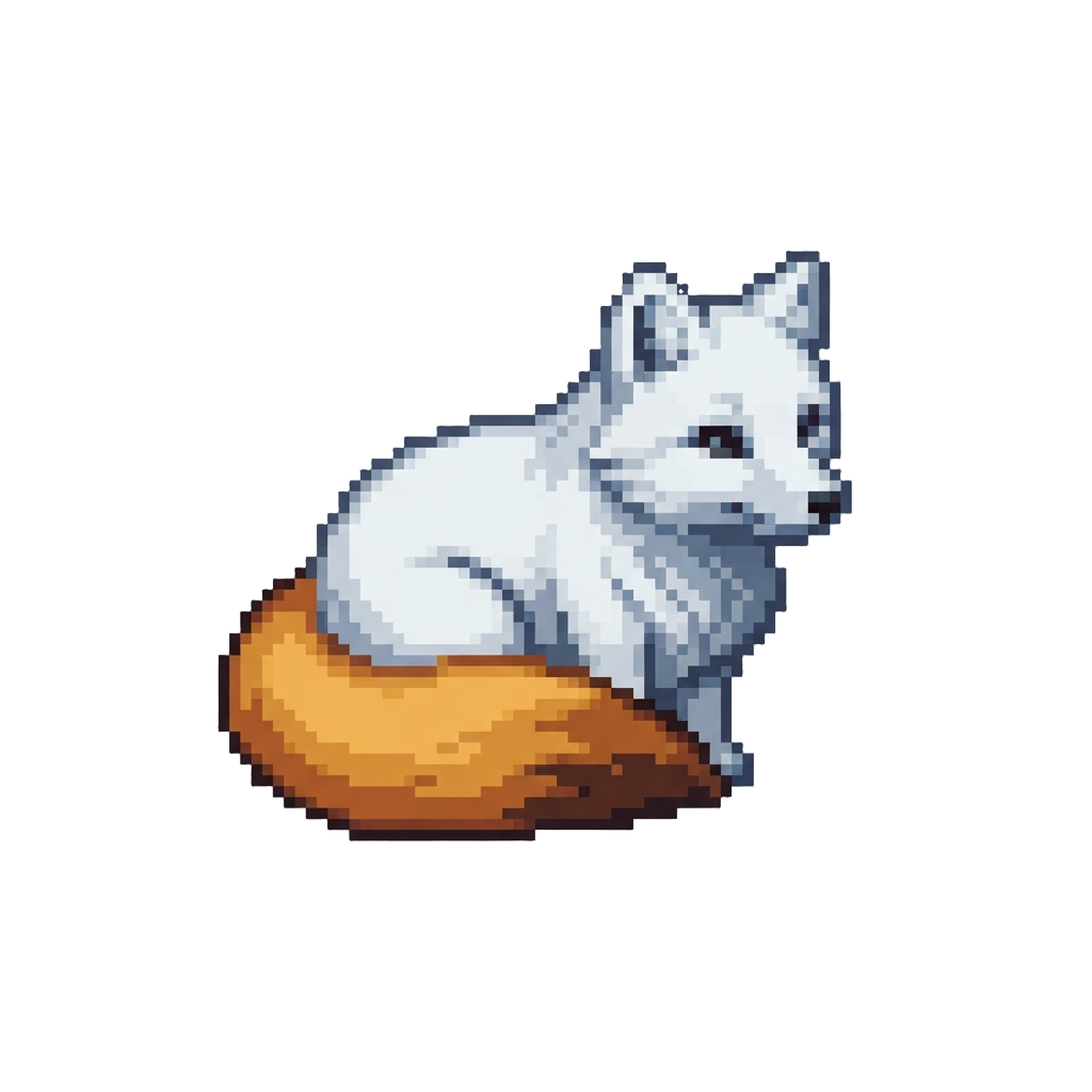 A Sleek White Snow Fox with an Amber Tail
