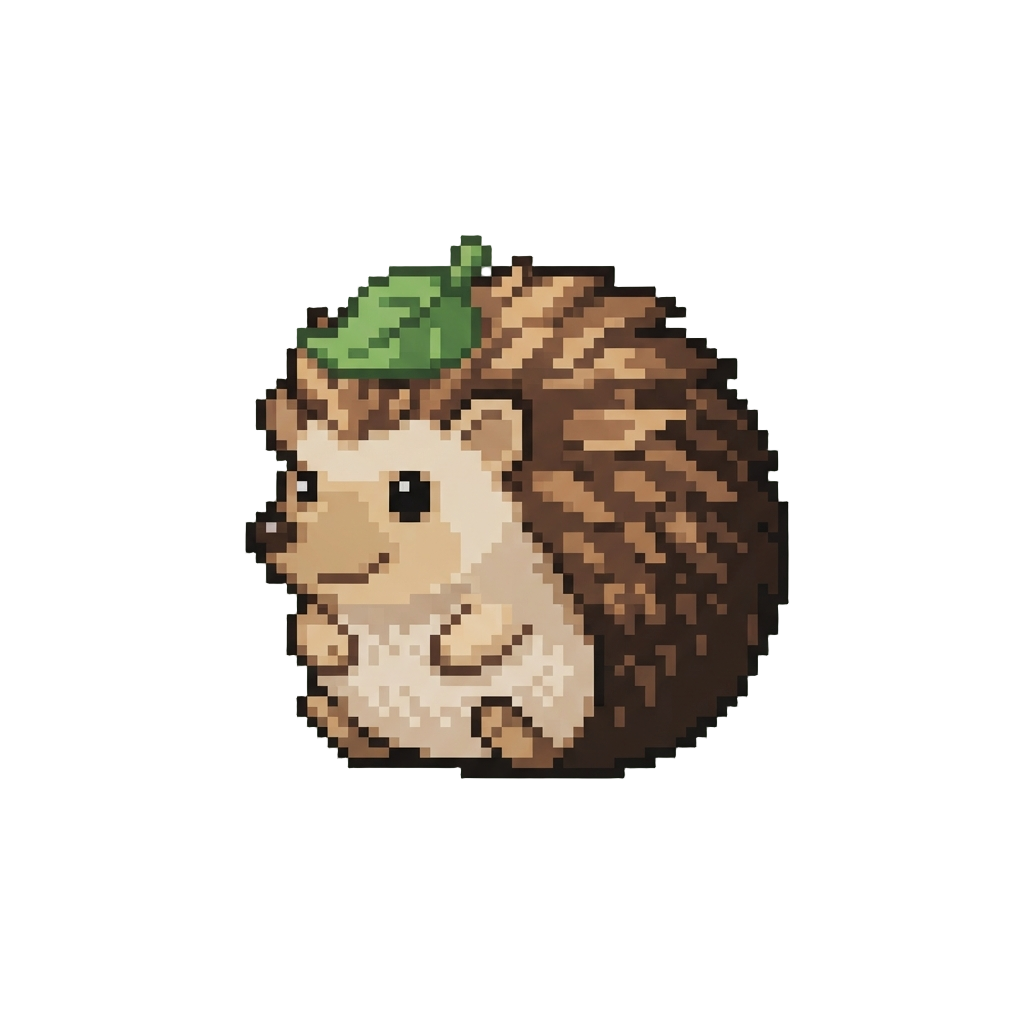 A Friendly Round Hedgehog Wearing a Tiny Leaf Hat