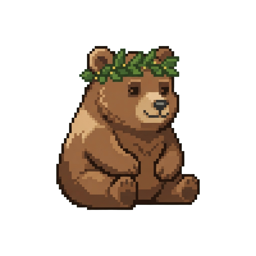 A Giant Gentle Brown Bear with a Leaf Crown