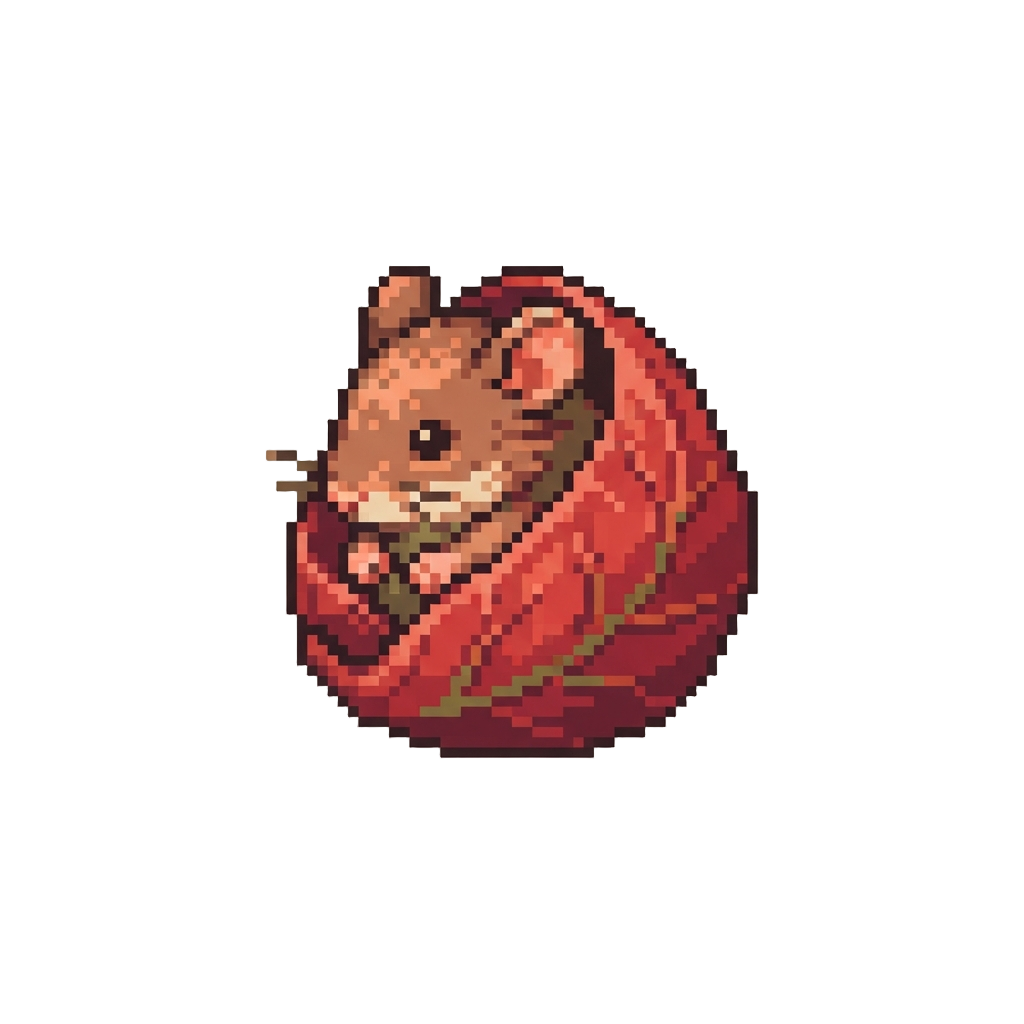A Quiet Little Forest Mouse Wrapped in a Red Leaf