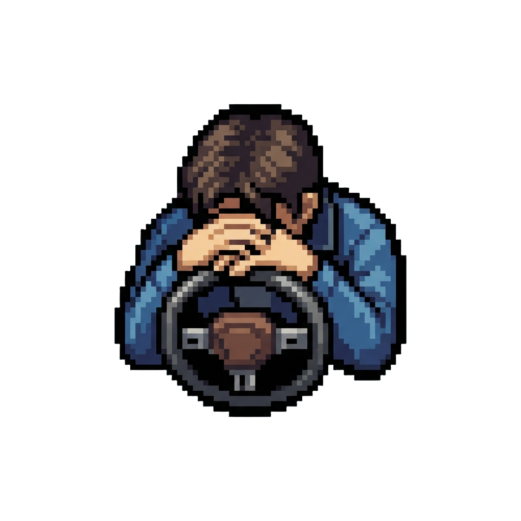 A Head-in-hands Slump Over the Wheel