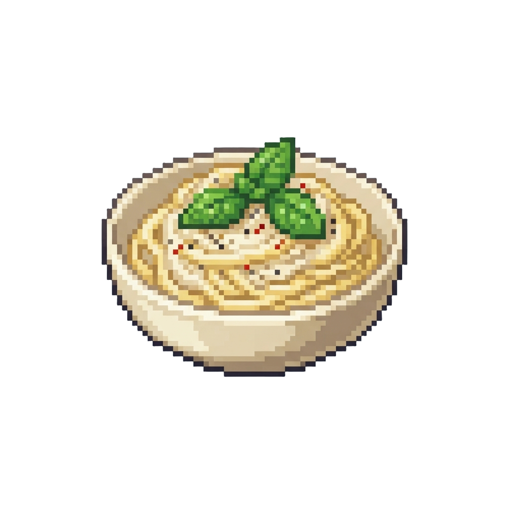 A Tiny Bowl of Creamy Pasta with Mini Basil