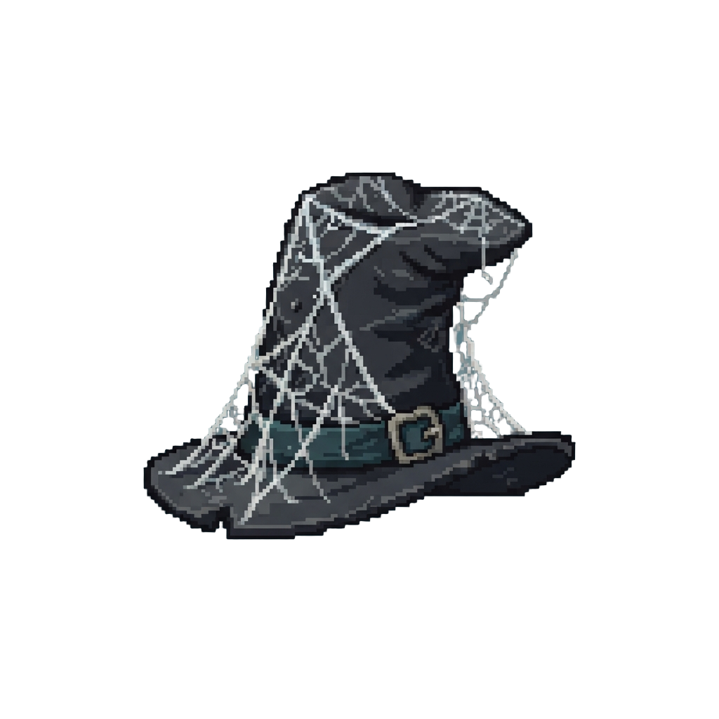 A Crooked Oversized Top Hat Draped in Sticky Webs