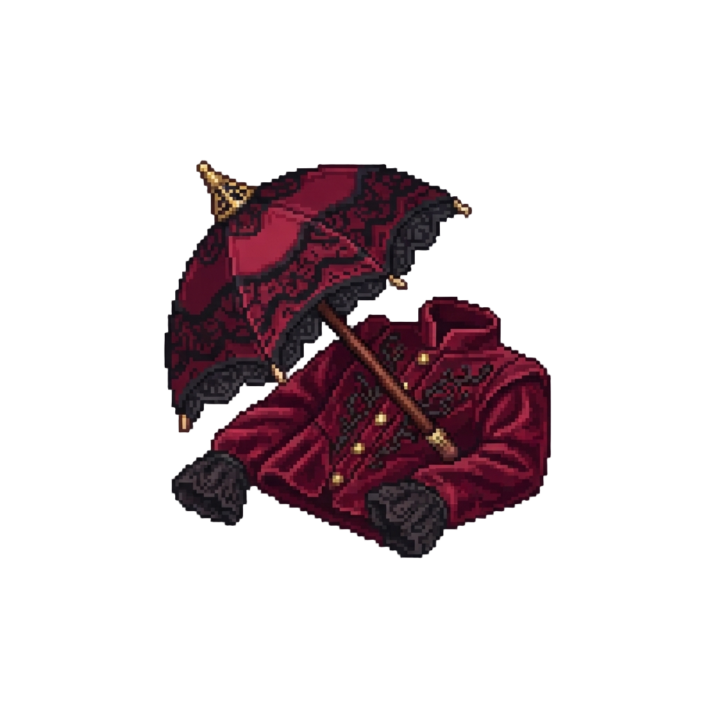 A Lace Vampire Parasol and Velvet Doublet