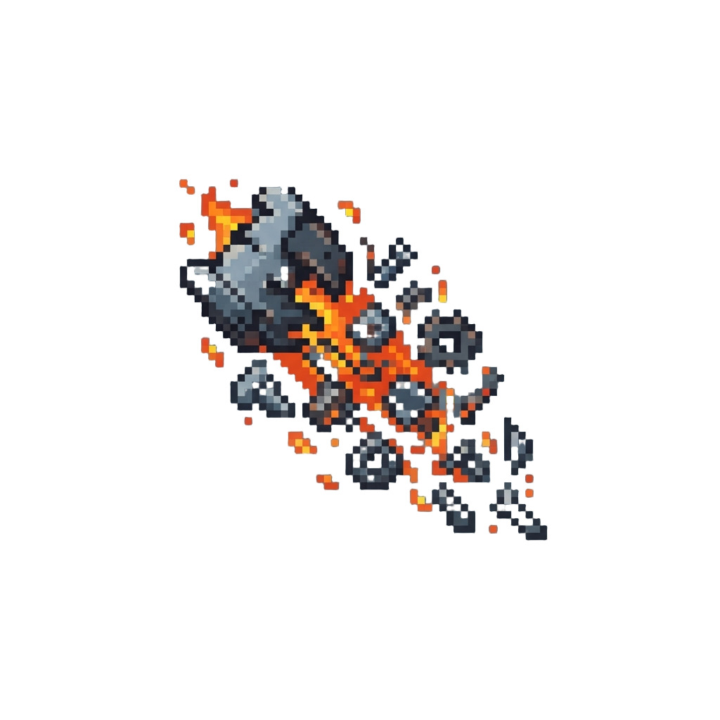 A Trail of Floating Metal Debris and Embers