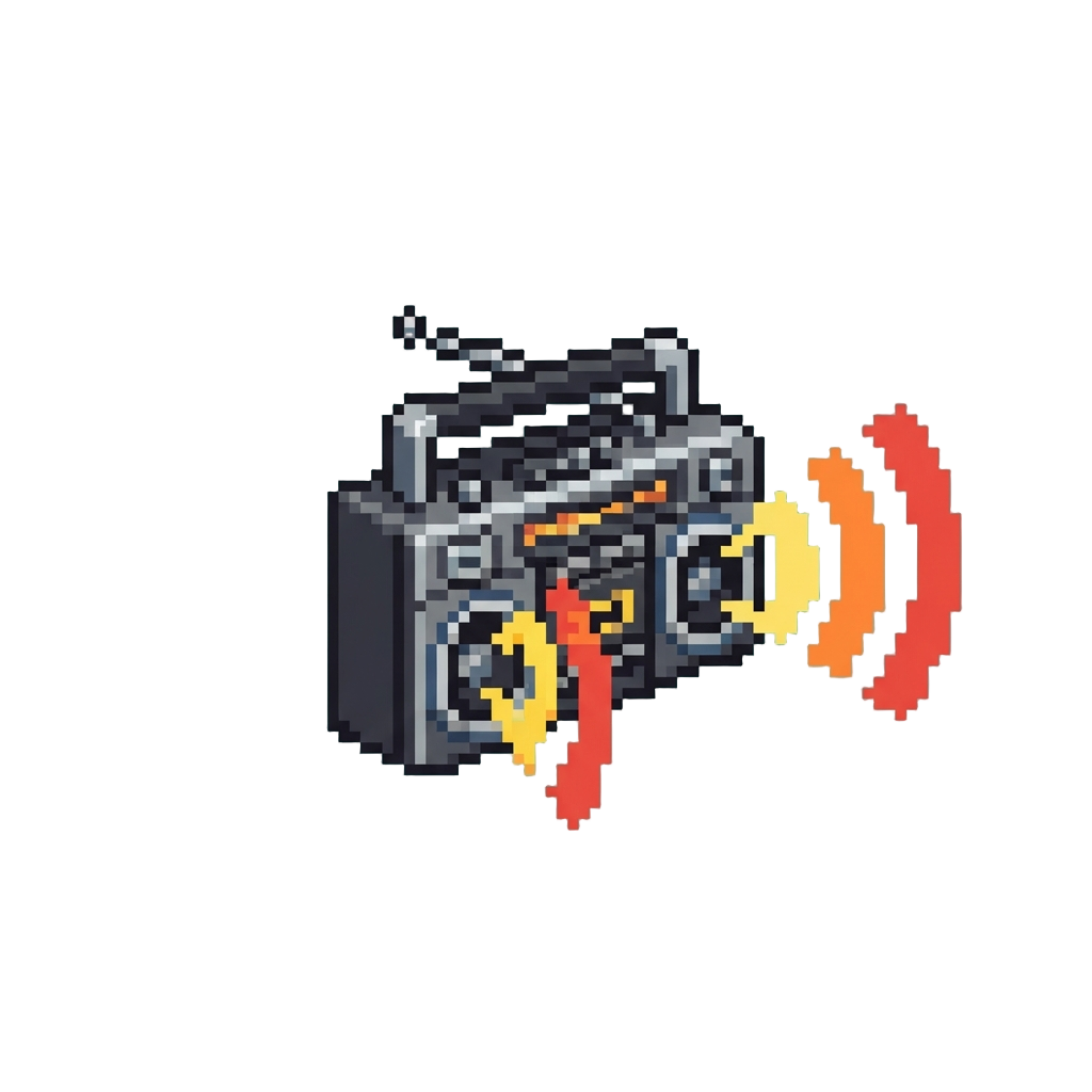 A Radiant Glowing Boombox Bursting with Soundwaves
