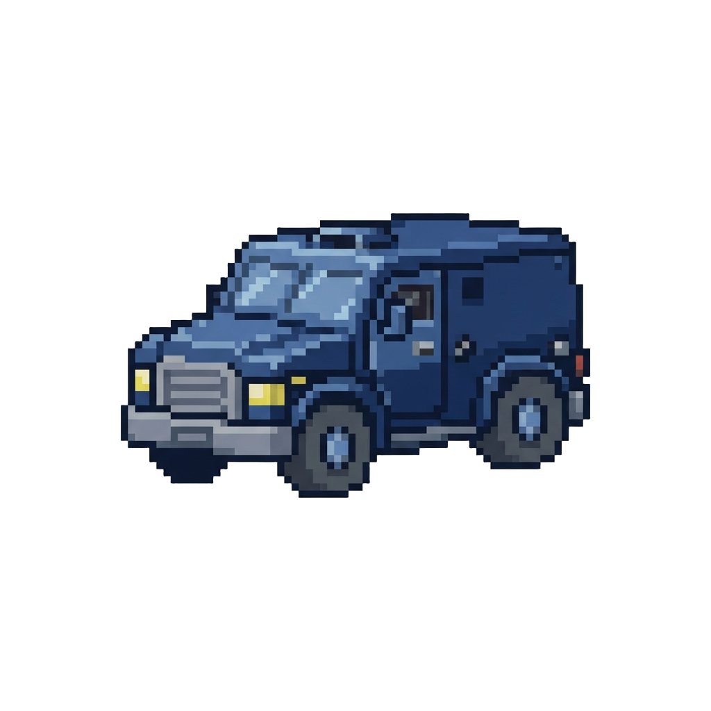 A Dark Blue Armored Van