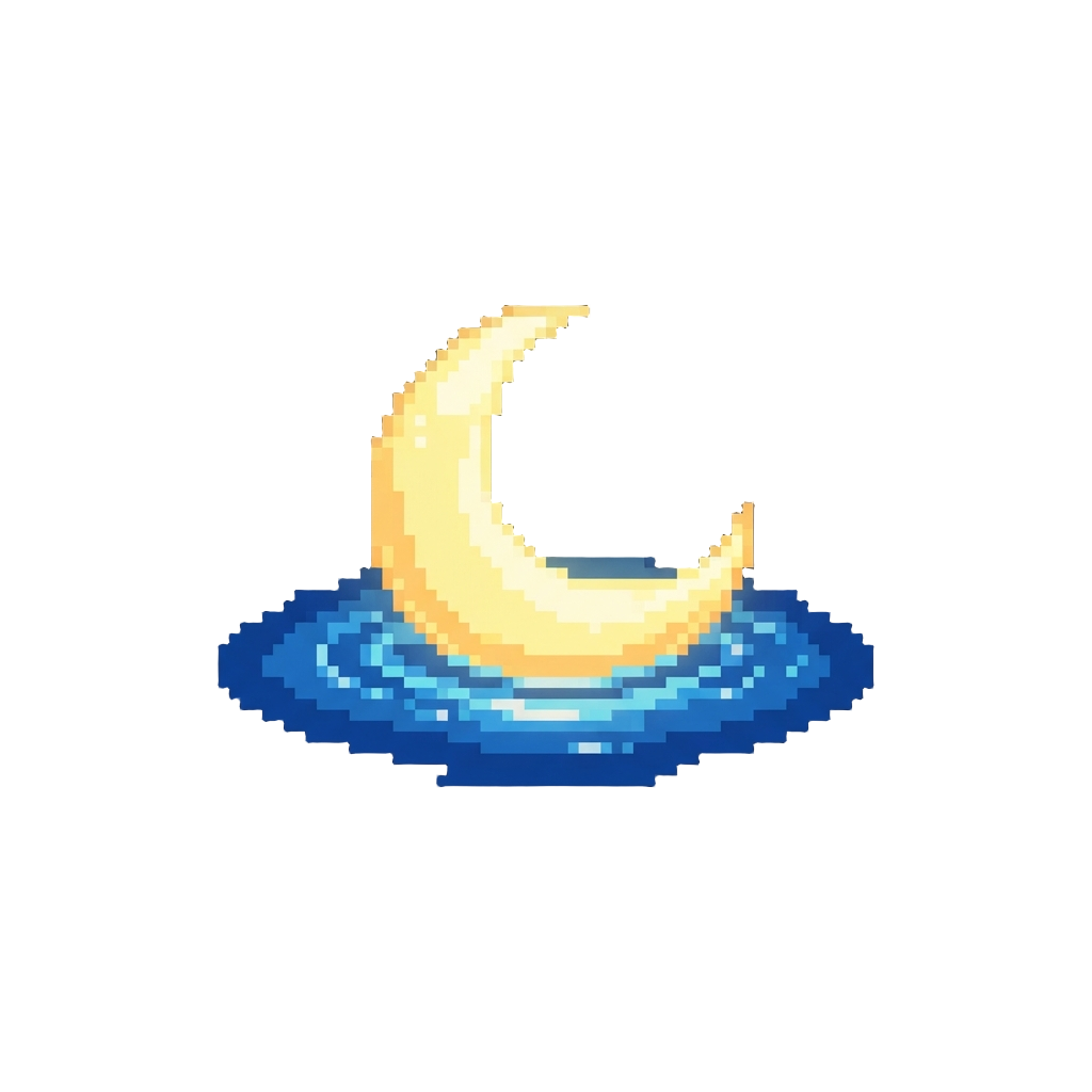 A Soft Animation of a Glowing Moon Bobbing on Water