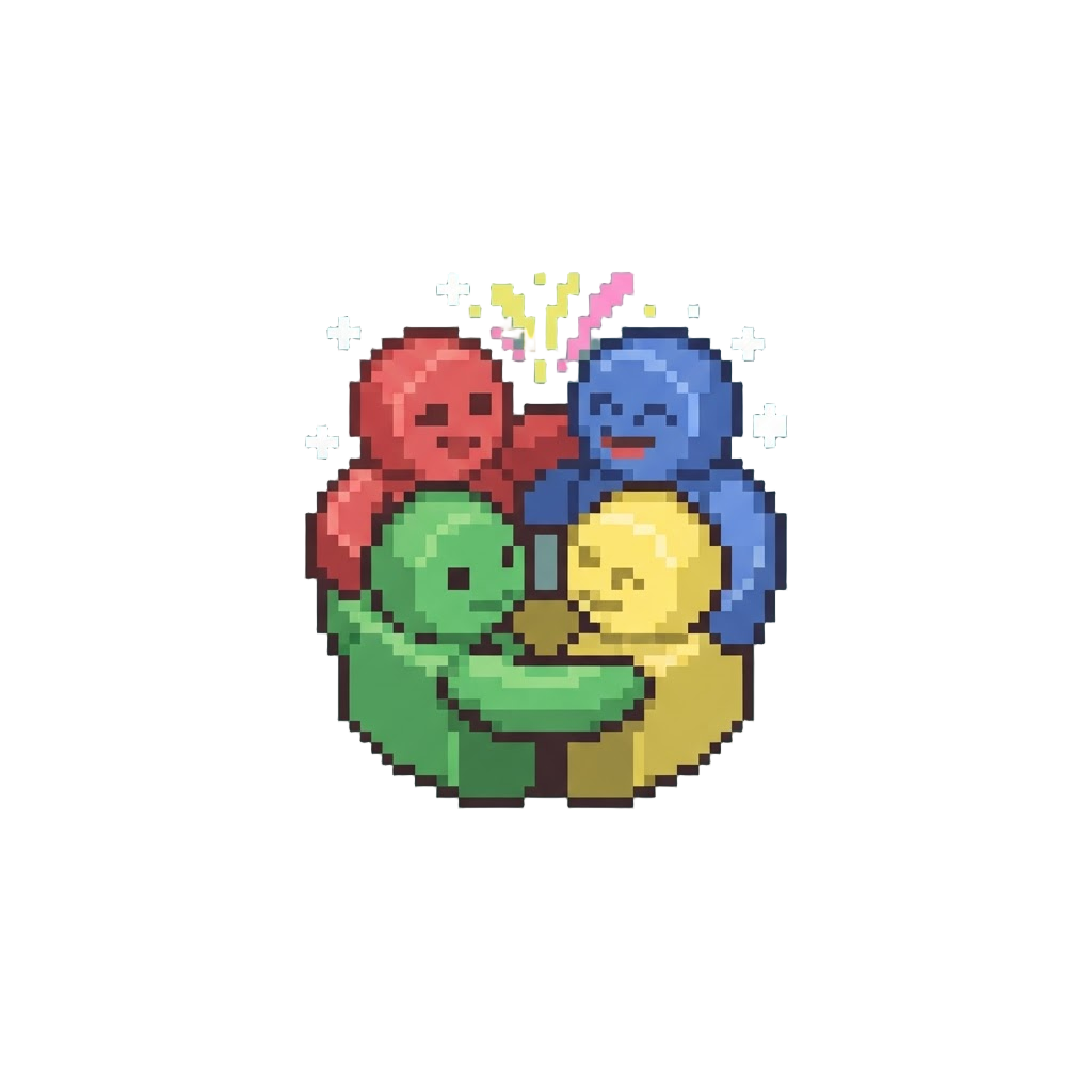 A Celebratory Group Hug with Large Toy Players