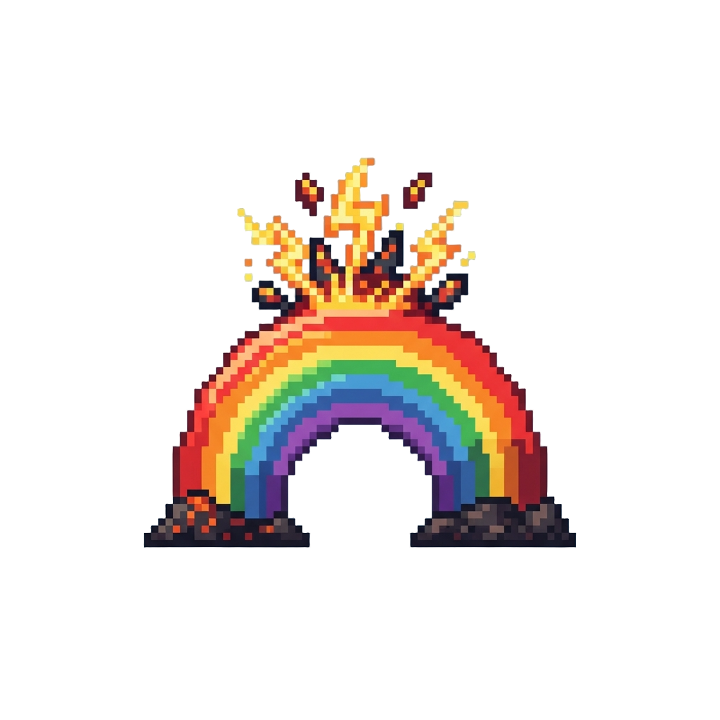 A Vibrant Rainbow Crowned by Volcanic Lightning Sparklers