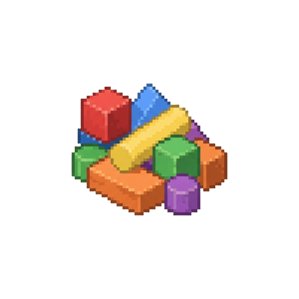 A Pile of Knocked-over Wooden Toy Stacking Blocks