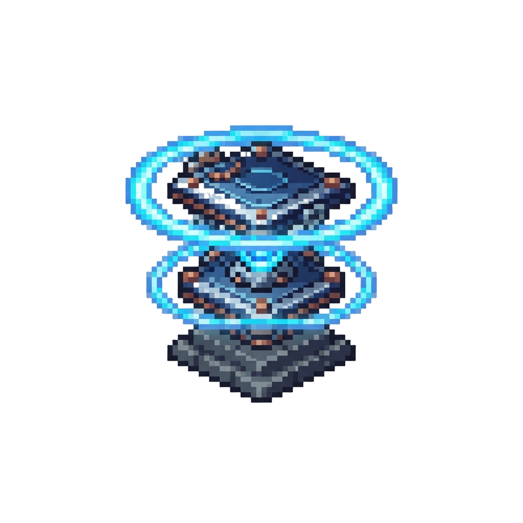 Glowing Blue Energy Rings Surrounding Its Hovering Floors