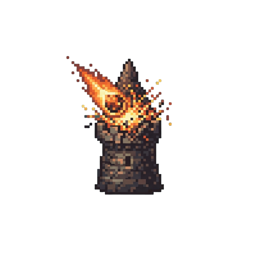 A Fiery Blazing Meteor Striking the Center Tower in a Burst of Sparks