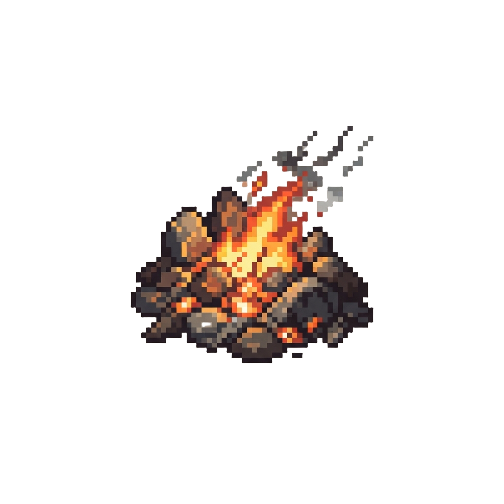 A Fiery Heap of Glowing Rubble and Smoke