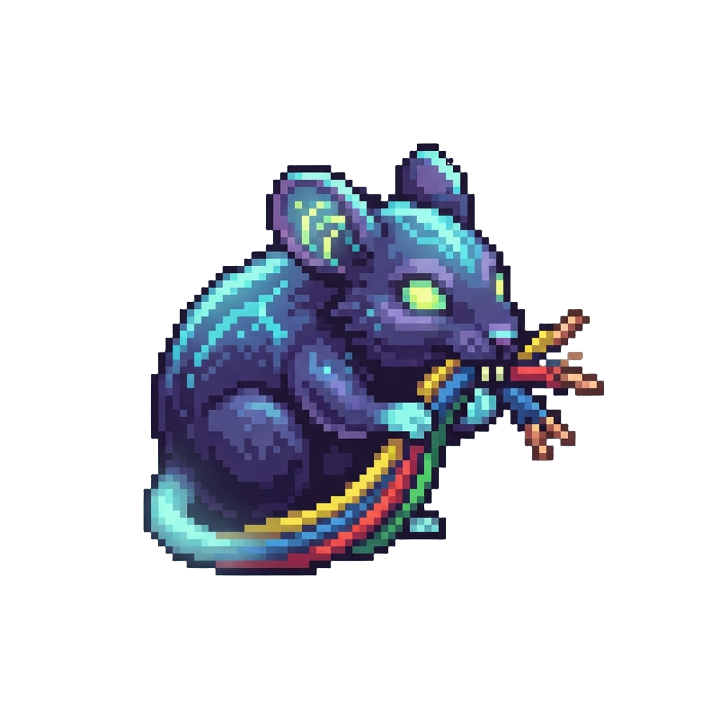 A Tiny Glowing Space Rodent Chewing Wires