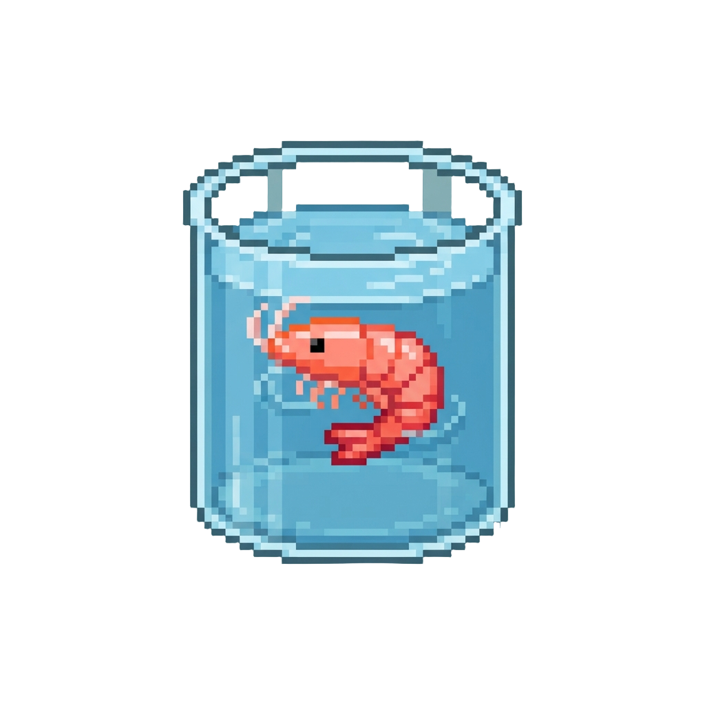 A Tiny Plastic Toy Shrimp Floating in a Glass of Water