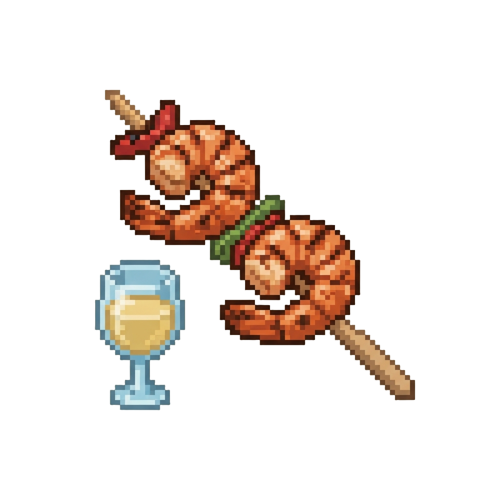 A Grilled Tiger Prawn Skewer with a Fine White Wine